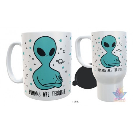 Combo Set Jarro y Taza Cerámica Alien Humans Are Terrible