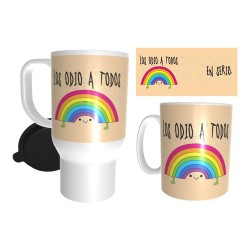 Combo Taza Y Jarro Térmico Desayuno Arco Iris Los Odio Original