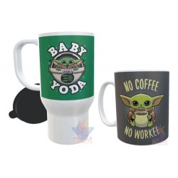 Combo Taza Cerámica Y Jarro Térmico Plástico Baby Yoda Set Mod 02