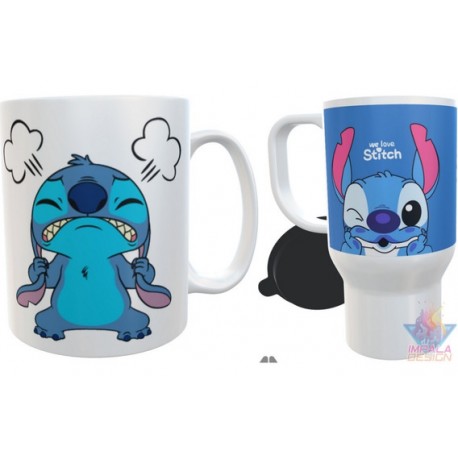 Combo Taza Y Jarro Stitch Pintando No Toques Mi Taza Térmico