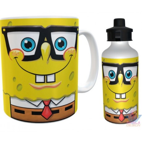 Taza Y Botella Alum Bob Esponja Cara Corbata Lentes Combo K