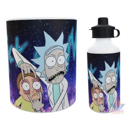 Taza Y Botella Alum Rick Y Morty Ojos Universo Combo Kit Set