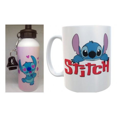 Stitch Botella Deportiva Aluminio Y Taza Cerámica Combo Set