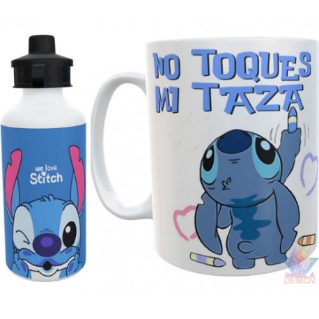 Taza Y Botella Alum Stitch Pintando No Toques Mi Taza Combo