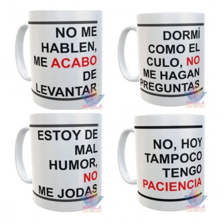 Combo 4 Tazas de Cerámica Frases Mal Humor Combo Set