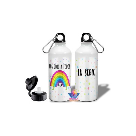 Botella Deportiva Arco Iris Odio A Todos Aluminio Doble Tapa