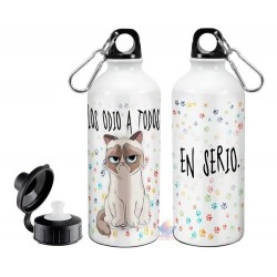 Botella Deportiva Gato Odio A Todos Doble Tapa Aluminio