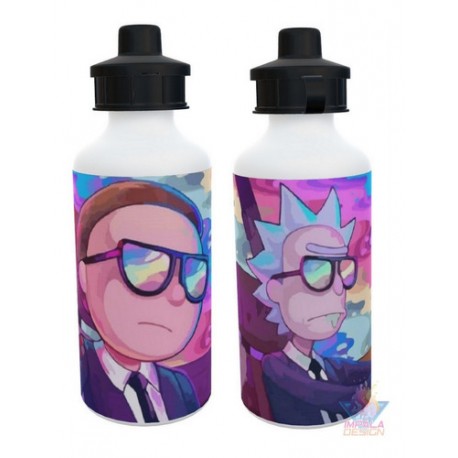 Botella Deportiva Aluminio Rick Y Morty Negro Traje 2 Tapas