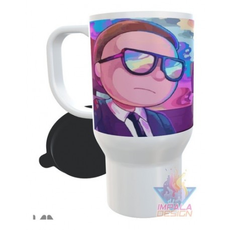 Jarro Térmico Rick Y Morty Traje Negro Plástico Con Tapa Mod02