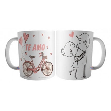 Taza Desayuno Café San Valentín Enamorados Te Amo Bicicleta