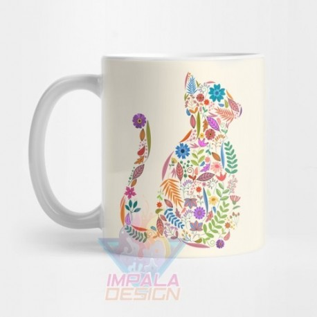 Taza Gato Cat Gatito Gatitos Flores Regalo Cerámica