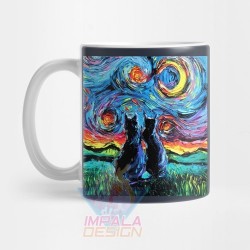 Taza Gato Cat Gatito Noche Estrellada Van Gogh Cerámica