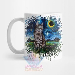 Taza Gato Cat Gatito Noche Estrellada Van Gogh Mod2