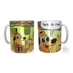 Taza Cerámica Perro Meme This Is Fine Llamas Fuego