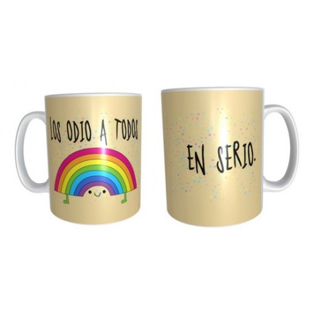 Taza Arcoíris Los Odio A Todos Cerámica En Serio Unicornio