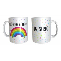 Taza Desayuno Arco Iris Cerámica Café Odio A Todos En Serio