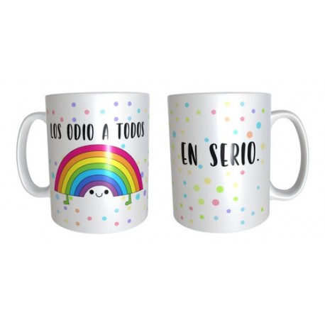 Taza Desayuno Arco Iris Cerámica Café Odio A Todos En Serio