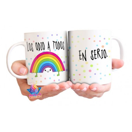 Taza Original Cerámica Los Odio A Todos Arco Iris En Serio