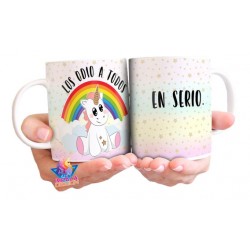 Taza Unicornio Los Odio A Todos Hate Cerámica Arco Iris Nube