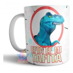 Taza De Cerámica Meme Dinosaurio Fefea Azul Mandíbula Tacita