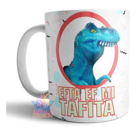 Taza De Cerámica Meme Dinosaurio Fefea Azul Mandíbula Tacita