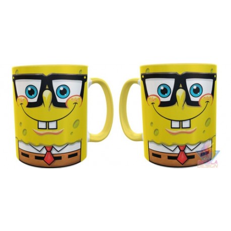 Taza Cerámica Bob Esponja Cara Corbata Lentes Amarilla