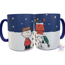 Taza Cerámica Snoopy Charlie Brown Navidad Carlitos Azul