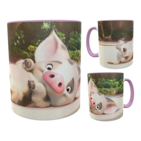 Moana Cerdo Pua Gallo Heihei Cerdito Disney Taza Int Rosa N2