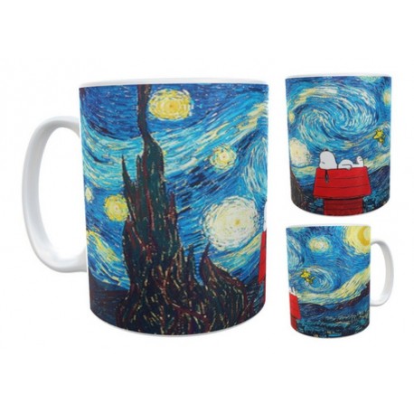 Snoopy Noche Estrellada Van Gogh Cuadro Taza Cerámica