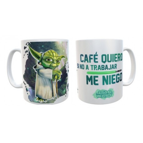 Taza Star Wars Maestro Yoda Café Quiero Trabajar Me Niego