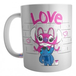 Taza De Cerámica Stitch Novia Ángel Love Amor