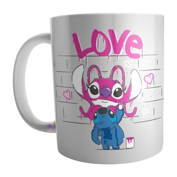 Taza De Cerámica Stitch Novia Ángel Love Amor