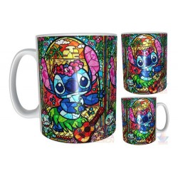 Taza Stitch Vitral Lilo Disney Arte Cerámica Ohana