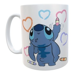 Tazas Stitch Cerámica Dibujando Corazones