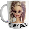 Taza Cerámica Estoy Bien Meme Muñeca Barbie Despeinada