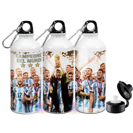 Botella Deportiva Messi Campeón Mundial Argentina Qatar 2022 Copa Personalizada con Nombre Aluminio Doble Tapa