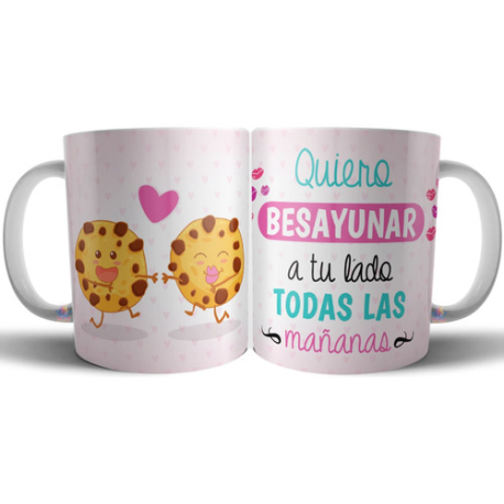 720093-MLA71659650909_092023,Taza Cerámica Amor Frase Felicidad Desayuno Novios Besos