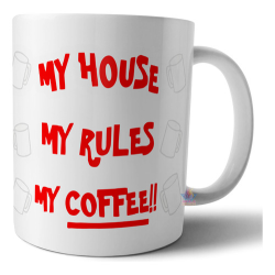 887071-MLA73668739693_122023,Taza My House My Rules My Coffee Knives Out Navajas Secretos