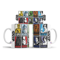 618567-MLA73631999462_122023,Taza De Cerámica Star Wars Cómic Retro Personajes Yoda Vader