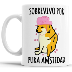 900130-MLA76011490947_042024,Taza Cerámica Perro Meme Sobrevivo Por Pura Amsiedad Cheems 