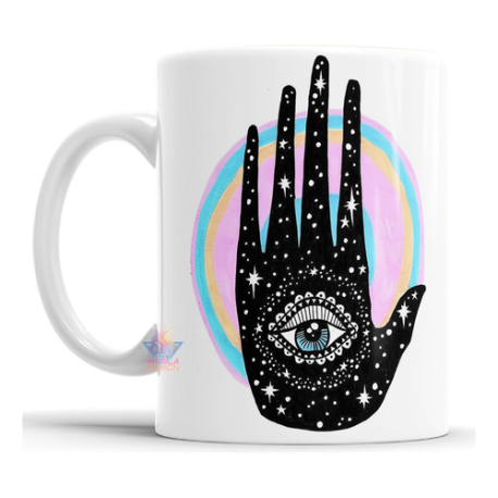 954622-MLA75724230366_042024,Taza De Cerámica Meditación Cartas Tarot Ojo Sol Mano Mod 10