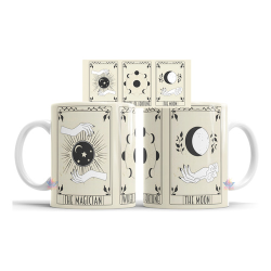 758563-MLA75891316667_042024,Taza De Cerámica Meditación Cartas Tarot Fortuna Luna Mod 07