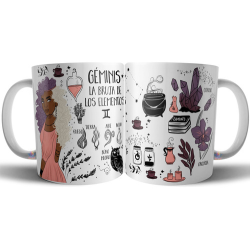 828308-MLA75890725043_042024,Taza Cerámica Bruja Zodiaco Signo Géminis Astrologia Tarot 