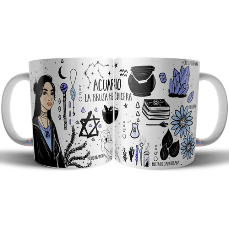 954951-MLA75890765485_042024,Taza Cerámica Bruja Zodiaco Signo Acuario Astrologia Tarot 