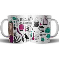 942484-MLA75890715573_042024,Taza Cerámica Bruja Zodiaco Signo Piscis Astrologia Tarot 