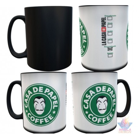 Taza Mágica La Casa De Papel Starbucks Mascara Cerámica