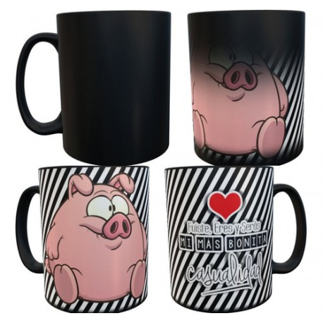 Taza Mágica Chancho Cerdo Amor Frase Casualidad Cerámica