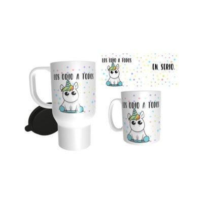 Combo Unicornio Taza Y Jarro Térmico Los Odio A Todos Set