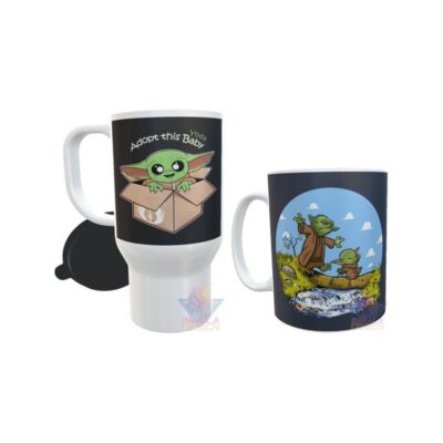 Combo Taza Cerámica Y Jarro Térmico Plástico Baby Yoda Set Mod 01