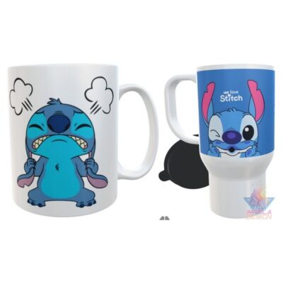 Combo Taza Y Jarro Stitch Pintando No Toques Mi Taza Térmico